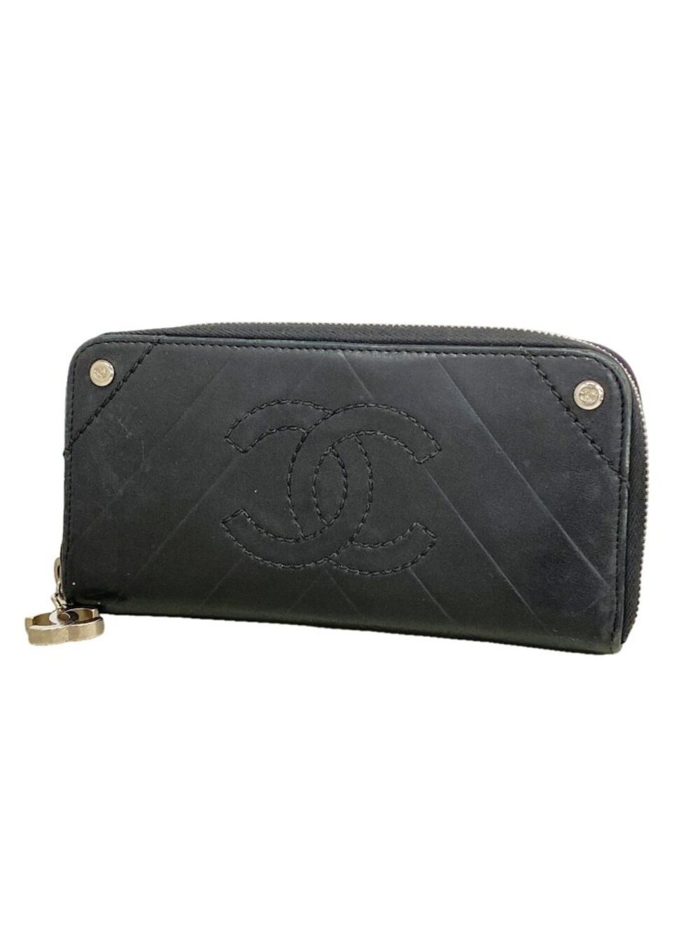 Chanel Wallet V-stitch Lambskin Black Silver